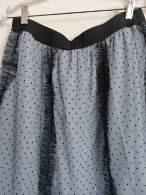 MODA ME COUTURE Light Blue Polka Dot Tulle Skirt with Black Waistband